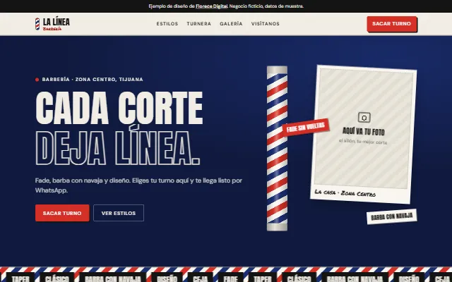 Página de ejemplo de la Barbería La Línea